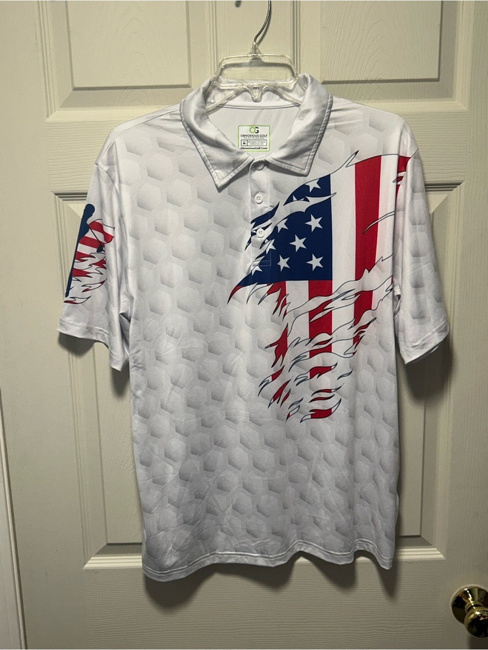 Men's White Polo with Distressed American Flag Graphic
